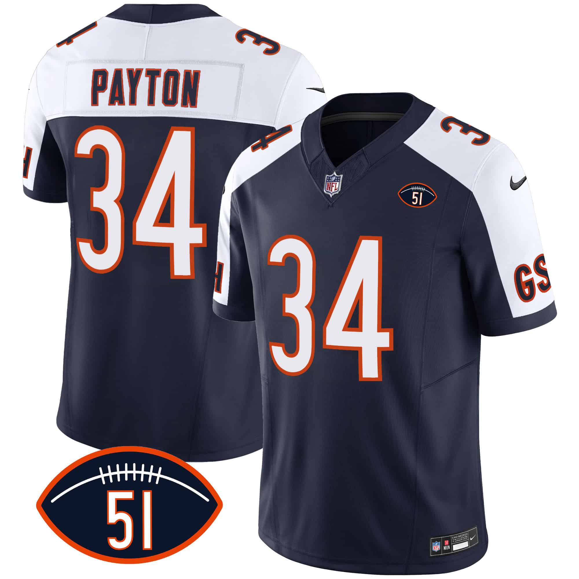 Men Chicago Bears #34 Payton Blue 2024 Nike Patch GSH Vapor NFL Jersey